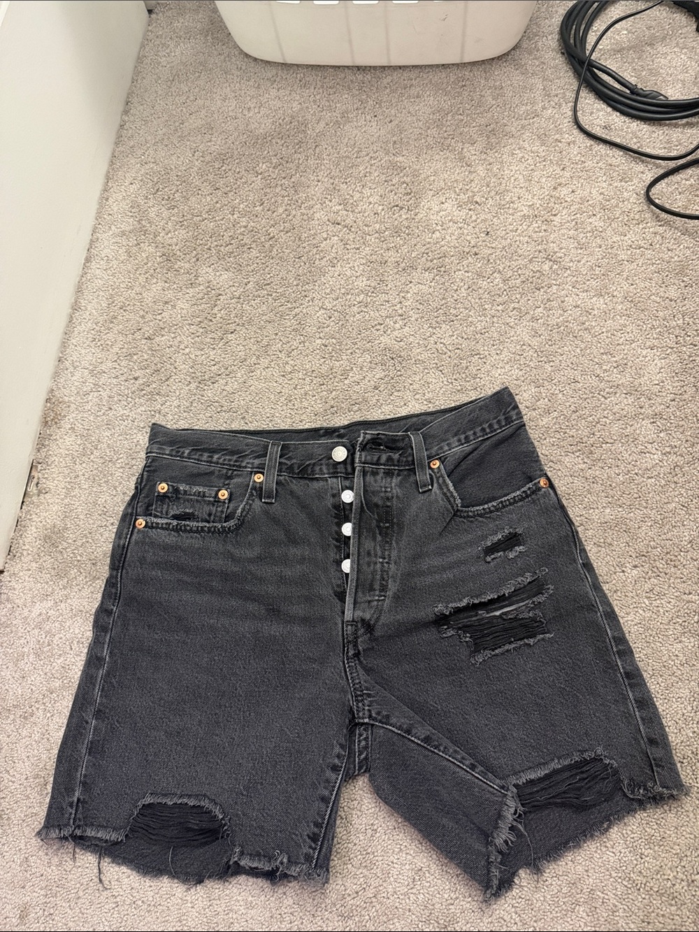 Levi's Black Raw-Hem Cutoff Denim Shorts